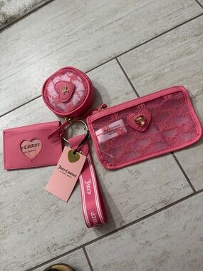 Juicy Couture Pink Clear Zip Pouch and Keychain Set 3 piece set